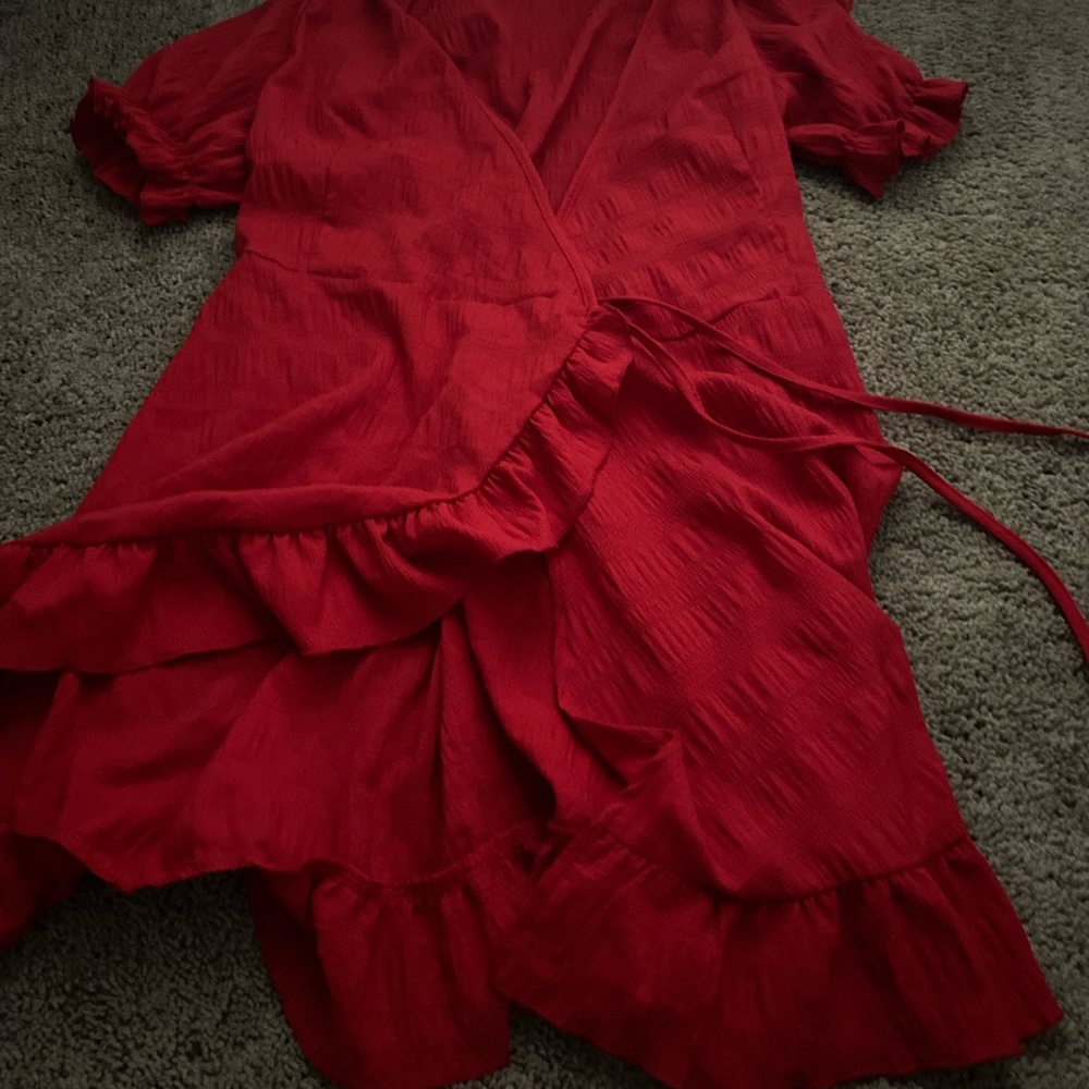 red wrap mini dress